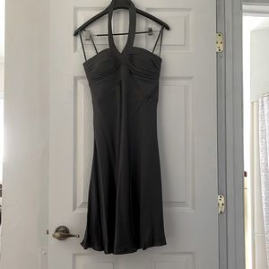 Silk BCBG Paris halter cocktail dress. Dark gray. Knee length